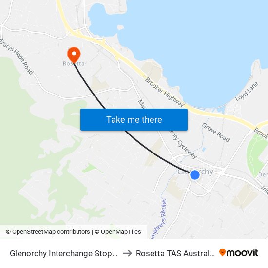 Glenorchy Interchange Stop D to Rosetta TAS Australia map