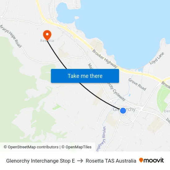 Glenorchy Interchange Stop E to Rosetta TAS Australia map