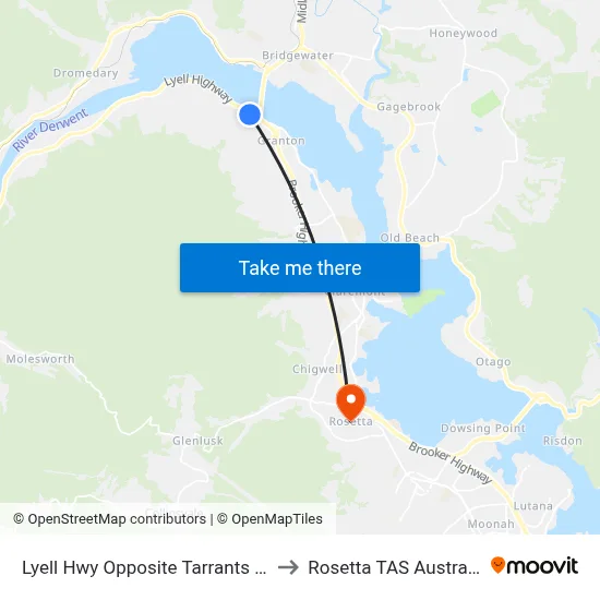 Lyell Hwy Opposite Tarrants Rd to Rosetta TAS Australia map