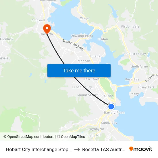 Hobart City Interchange Stop C1 to Rosetta TAS Australia map