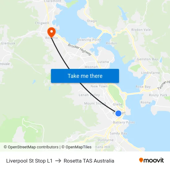 Liverpool St Stop L1 to Rosetta TAS Australia map