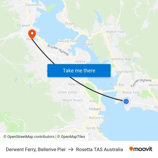 Derwent Ferry, Bellerive Pier to Rosetta TAS Australia map