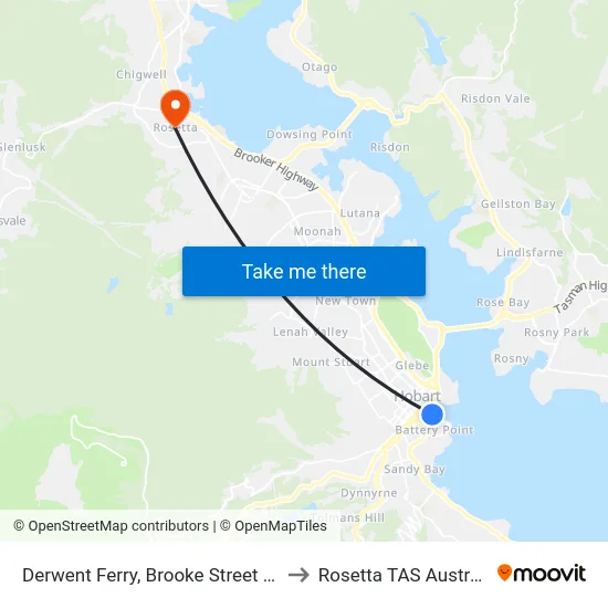 Derwent Ferry, Brooke Street Pier to Rosetta TAS Australia map
