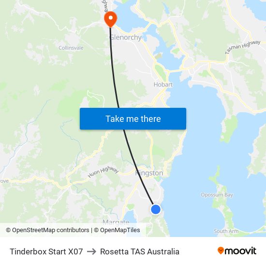 Tinderbox Start X07 to Rosetta TAS Australia map