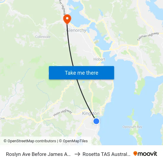 Roslyn Ave Before James Ave to Rosetta TAS Australia map