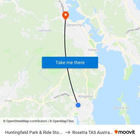 Huntingfield Park & Ride Stop B to Rosetta TAS Australia map