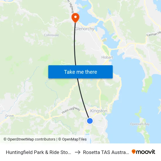 Huntingfield Park & Ride Stop B to Rosetta TAS Australia map
