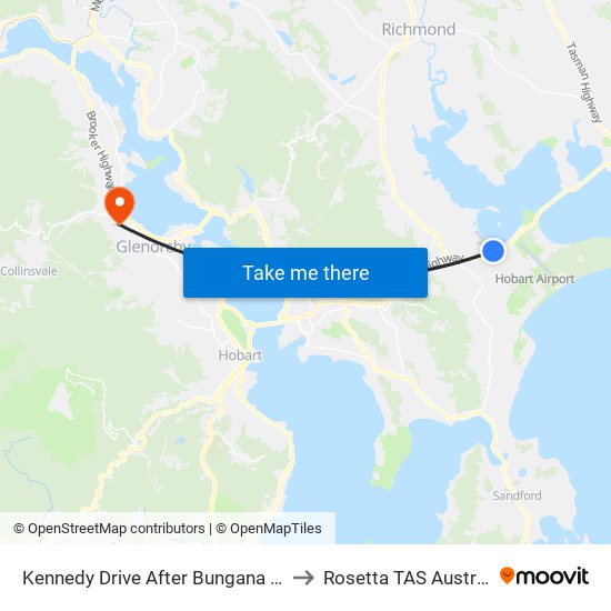 Kennedy Drive After Bungana Way to Rosetta TAS Australia map