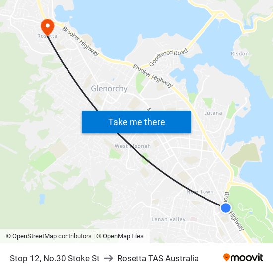 Stop 12, No.30 Stoke St to Rosetta TAS Australia map