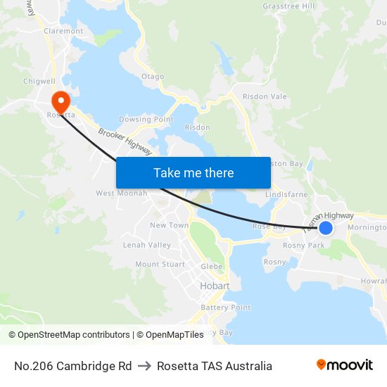 No.206 Cambridge Rd to Rosetta TAS Australia map