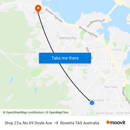 Stop 22a, No.69 Doyle Ave to Rosetta TAS Australia map