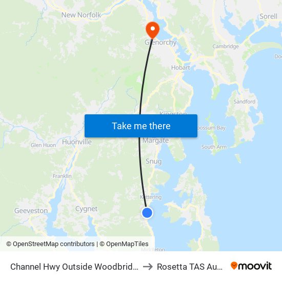 Channel Hwy Outside Woodbridge Store to Rosetta TAS Australia map