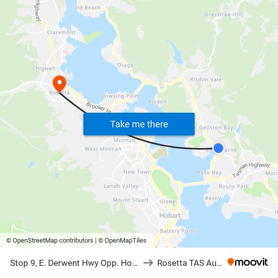 Stop 9, E. Derwent Hwy Opp. Hotel Beltana to Rosetta TAS Australia map