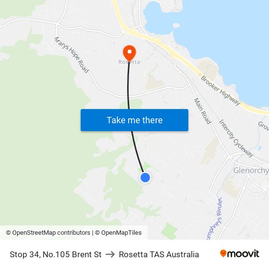 Stop 34, No.105 Brent St to Rosetta TAS Australia map