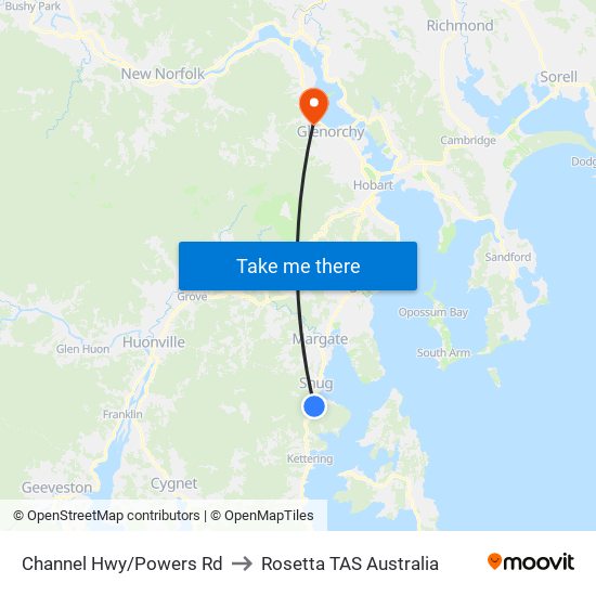 Channel Hwy/Powers Rd to Rosetta TAS Australia map