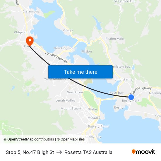 Stop 5, No.47 Bligh St to Rosetta TAS Australia map