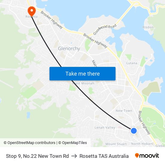 Stop 9, No.22 New Town Rd to Rosetta TAS Australia map