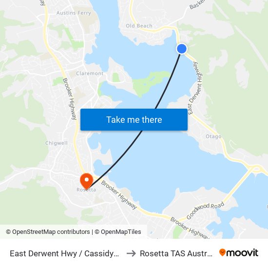 East Derwent Hwy / Cassidys Rd to Rosetta TAS Australia map