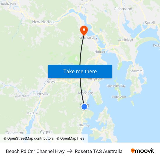 Beach Rd Cnr Channel Hwy to Rosetta TAS Australia map