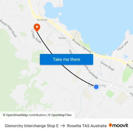 Glenorchy Interchange Stop E to Rosetta TAS Australia map
