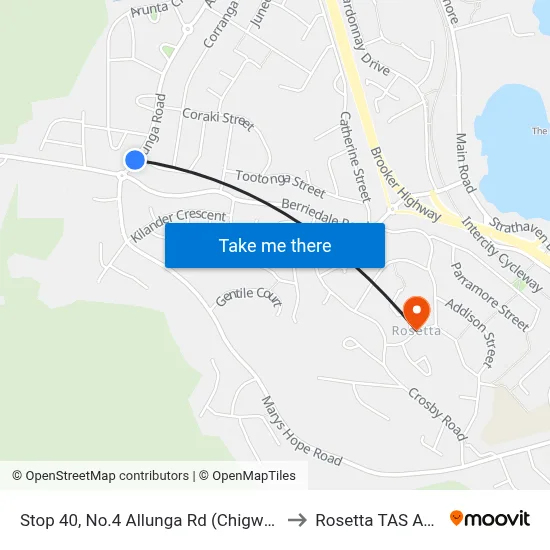 Stop 40, No.4 Allunga Rd (Chigwell Junction) to Rosetta TAS Australia map