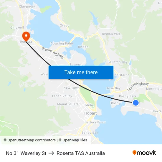 No.31 Waverley St to Rosetta TAS Australia map