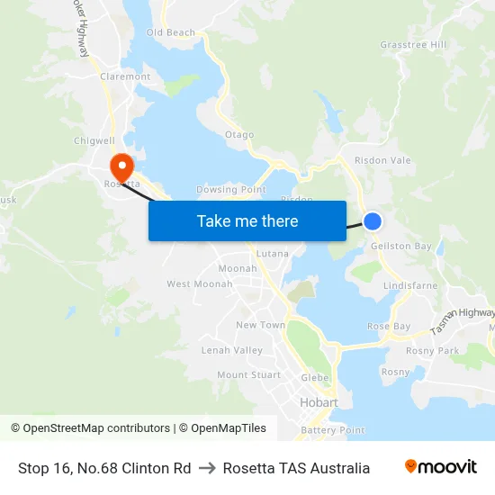 Stop 16, No.68 Clinton Rd to Rosetta TAS Australia map