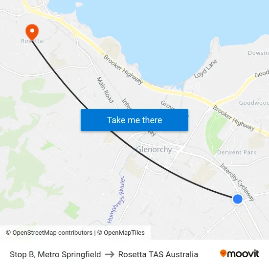 Stop B, Metro Springfield to Rosetta TAS Australia map