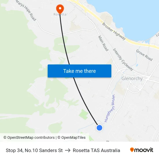 Stop 34, No.10 Sanders St to Rosetta TAS Australia map