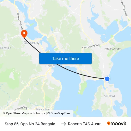 Stop 86, Opp.No.24 Bangalee St to Rosetta TAS Australia map