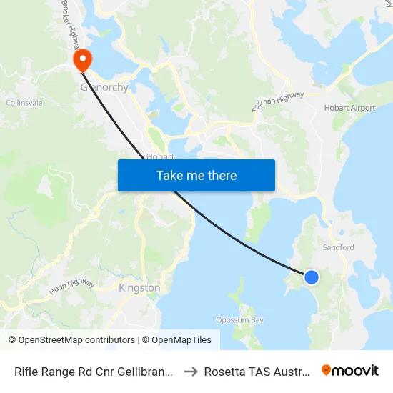 Rifle Range Rd Cnr Gellibrand Dr to Rosetta TAS Australia map