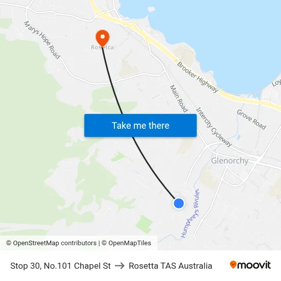 Stop 30, No.101 Chapel St to Rosetta TAS Australia map
