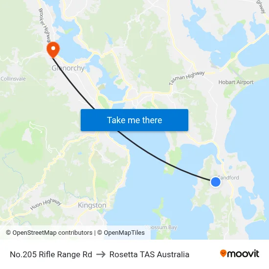 No.205 Rifle Range Rd to Rosetta TAS Australia map