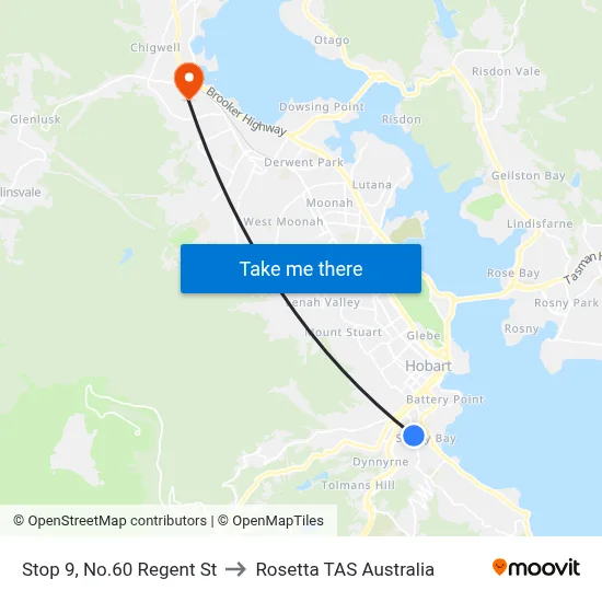 Stop 9, No.60 Regent St to Rosetta TAS Australia map