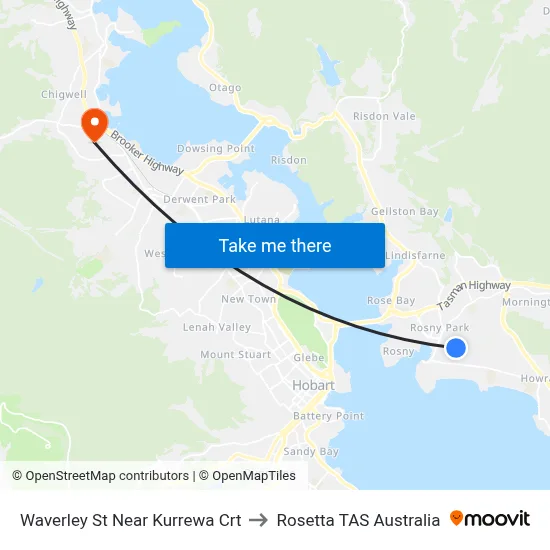 Waverley St Near Kurrewa Crt to Rosetta TAS Australia map
