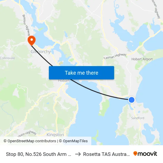 Stop 80, No.526 South Arm Rd to Rosetta TAS Australia map