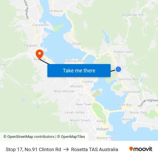 Stop 17, No.91 Clinton Rd to Rosetta TAS Australia map
