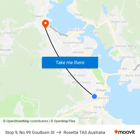 Stop 9, No.99 Goulburn St to Rosetta TAS Australia map
