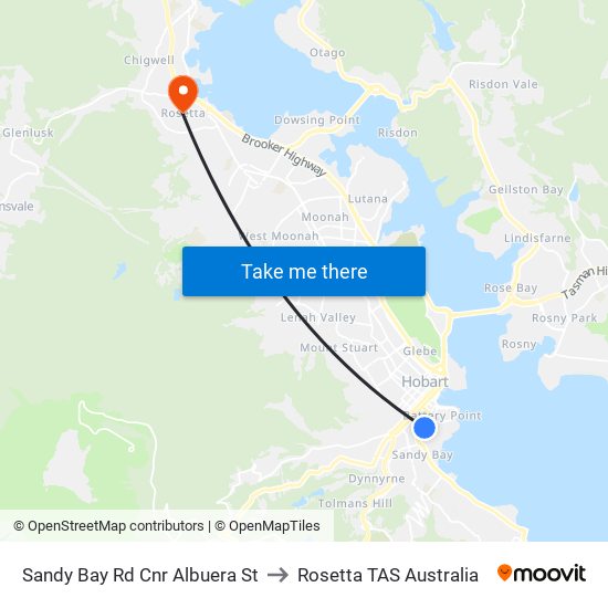 Sandy Bay Rd Cnr Albuera St to Rosetta TAS Australia map