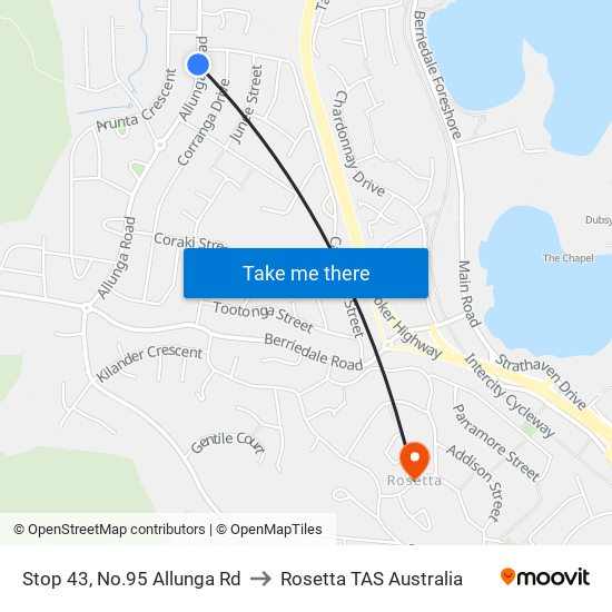 Stop 43, No.95 Allunga Rd to Rosetta TAS Australia map