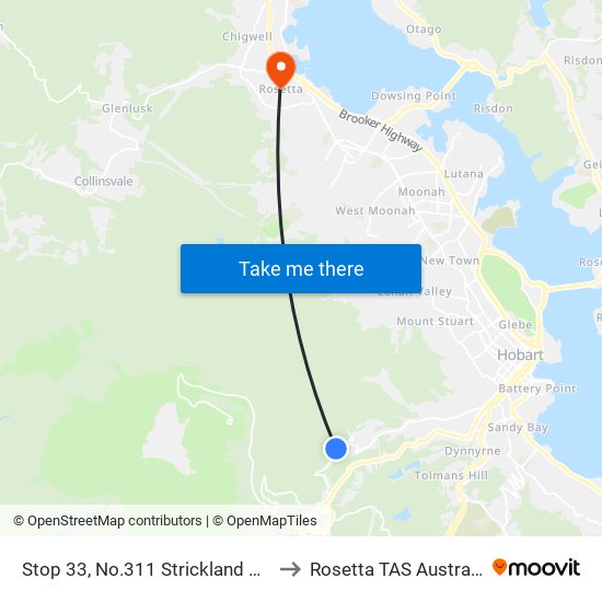 Stop 33, No.311 Strickland Ave to Rosetta TAS Australia map