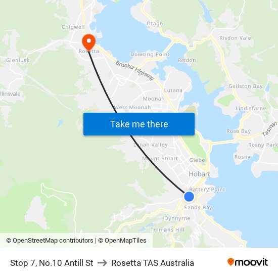 Stop 7, No.10 Antill St to Rosetta TAS Australia map