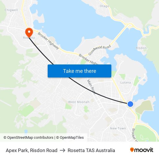 Apex Park, Risdon Road to Rosetta TAS Australia map