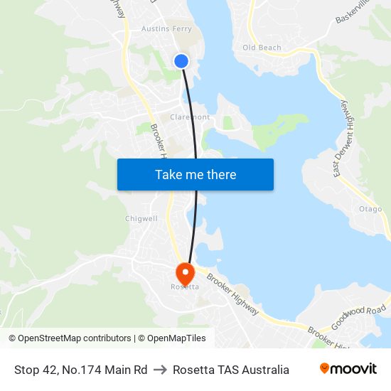 Stop 42, No.174 Main Rd to Rosetta TAS Australia map