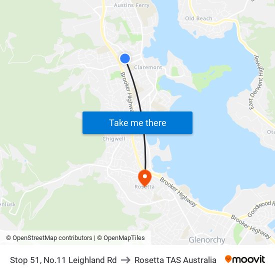 Stop 51, No.11 Leighland Rd to Rosetta TAS Australia map