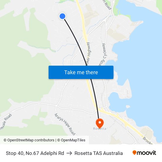 Stop 40, No.67 Adelphi Rd to Rosetta TAS Australia map