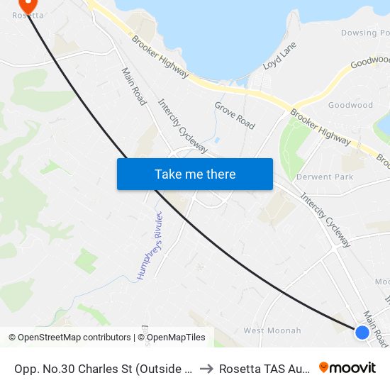 Opp. No.30 Charles St (Outside Coogans) to Rosetta TAS Australia map