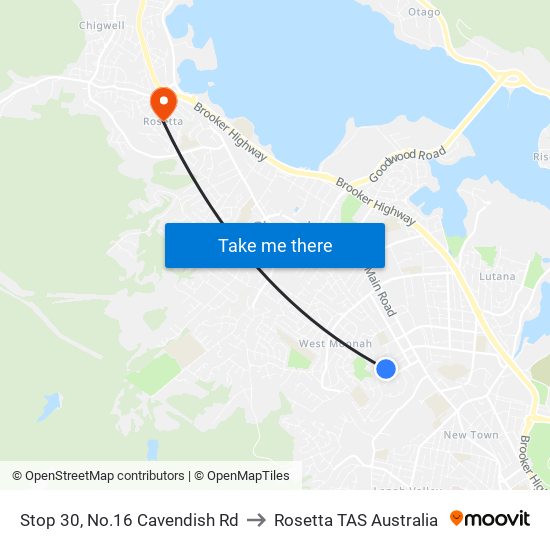 Stop 30, No.16 Cavendish Rd to Rosetta TAS Australia map