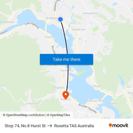 Stop 74, No.8 Hurst St to Rosetta TAS Australia map