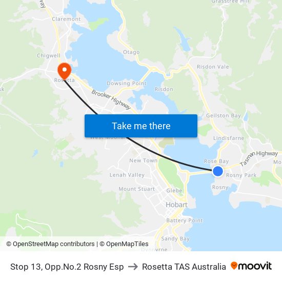 Stop 13, Opp.No.2 Rosny Esp to Rosetta TAS Australia map